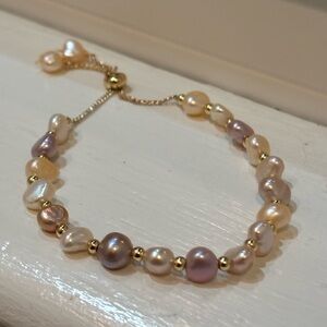 Beautiful Freshwater Pearl Gold colored Sterling Silver Bracelet Adjustable